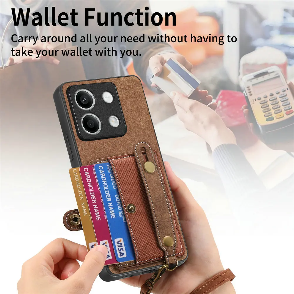 For Poco F6 X6 M6 Pro 4G 5G 2024 Shockproof Case Wristband Leather Card Wallet Funda Poco M5s F5 F 6 X 5 M X5 Bumper Phone Cover