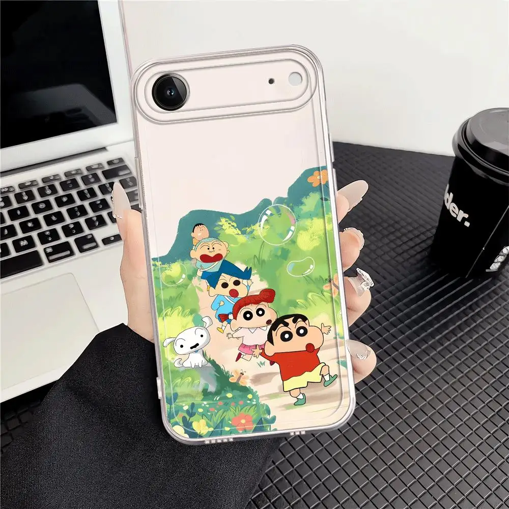 Clear Cover Phone Case for Apple iPhone 16e 7 8 12 Mini 16 15 14 Plus XR 13 12 11 Pro MAX 17 Air Cartoon Crayon Shin-Chan