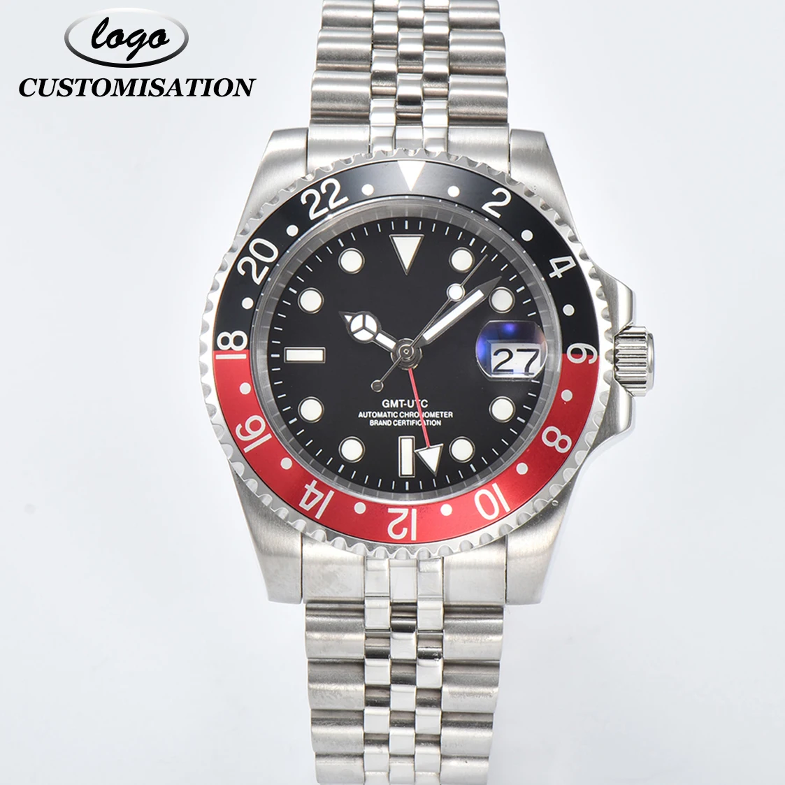 

Custom Logo Men Mechanical Automatic Black Dial GMT Watches NH34 Movement Sapphire Glass Stainless Steel