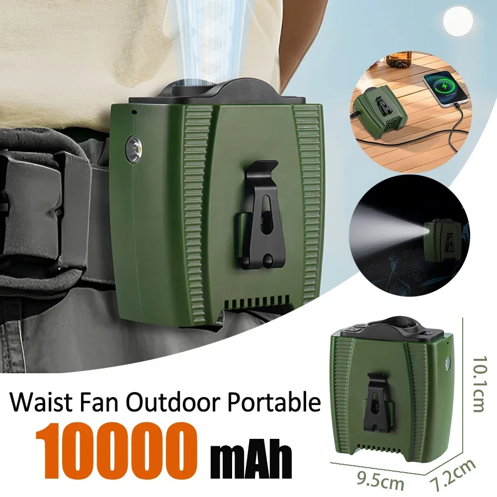 

10000mAh Portable Neck Waist Clip Fan Rechargeable 3 Speeds Strong Wind,LED Lighting Cooling Hanging Camping Fan &Power Bank