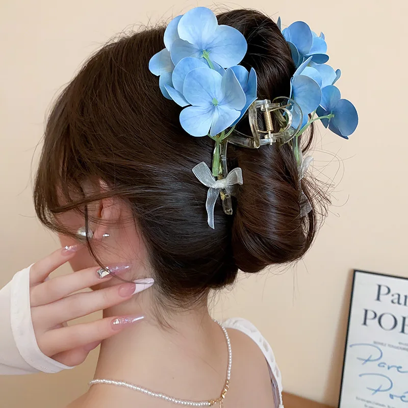 New Gradient Bow Orchid Flower Petal Large Acrylic Hair Claw Clips Women Fairycore Shark Clip Sweet Light Luxury Accessories Y