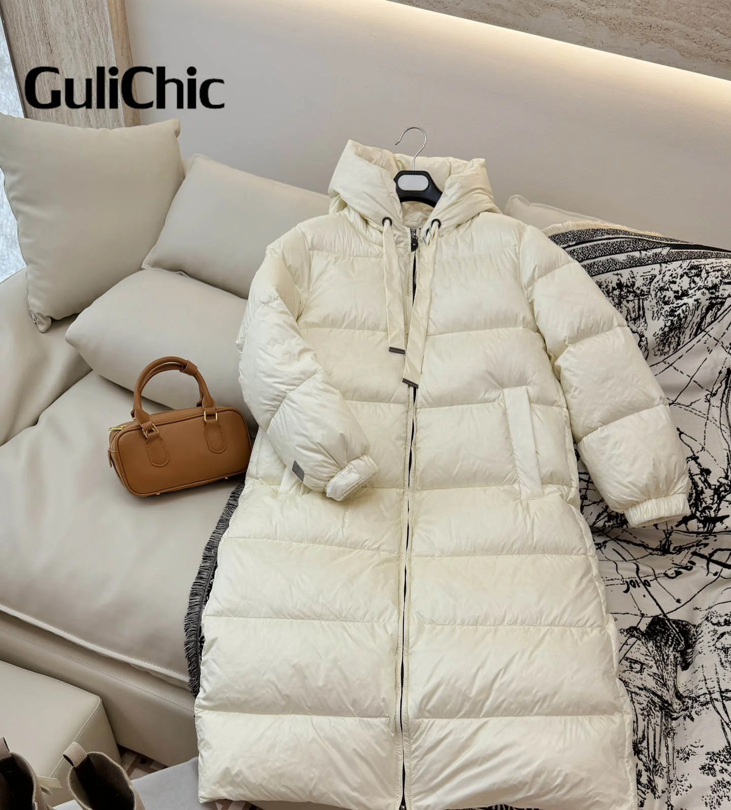 GuliChic-Chaqueta larga con capucha para mujer, abrigo de plumas cálido, informal, holgado, de Color sólido, para invierno, 9,24