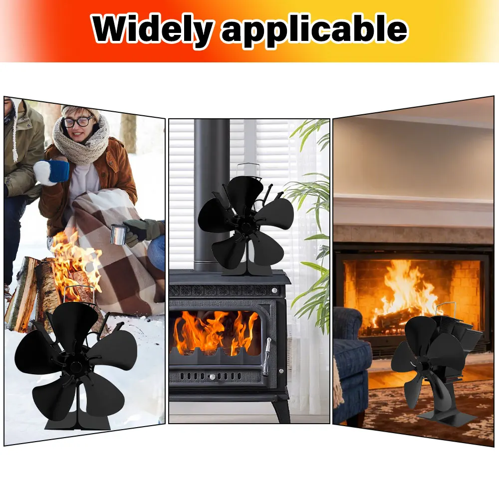

NEW Black Fireplace 5 Blades Heat Powered Stove Fan Log Wood Burner Ecofan Quiet Home Fireplace Fan Efficient Heat Distribution