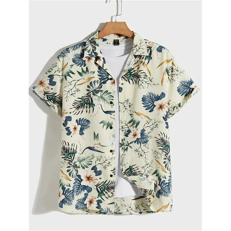 Summer Flower 3D Print Tops Men's Summer Hawaiian Beach Shirts Outdoor Party Harajuku Blouse Womens Clothes Short-sleeved Tees