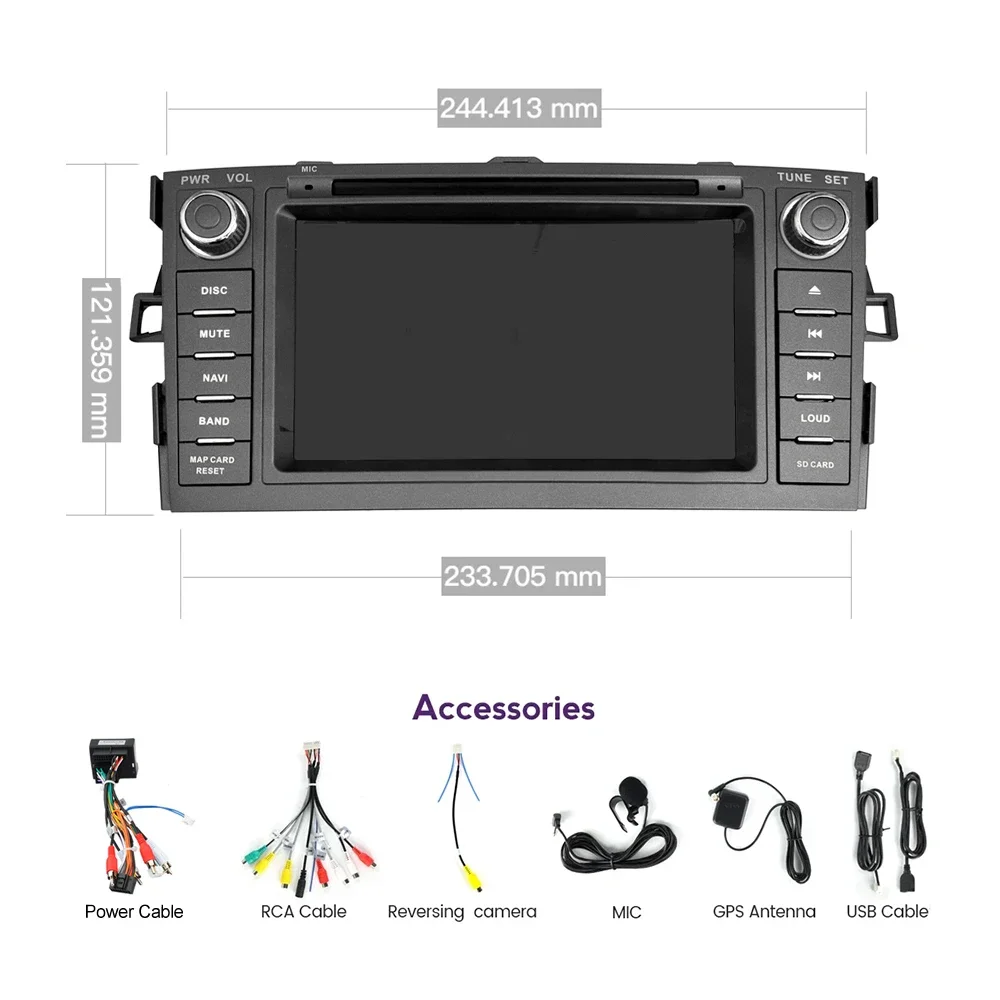 CarPlay Android 13 Samochodowy odtwarzacz multimedialny Stereo Radio samochodowe do Toyota Auris 2006-2012 Nawigacja GPS WiFi 4G Bluetooth Jednostka