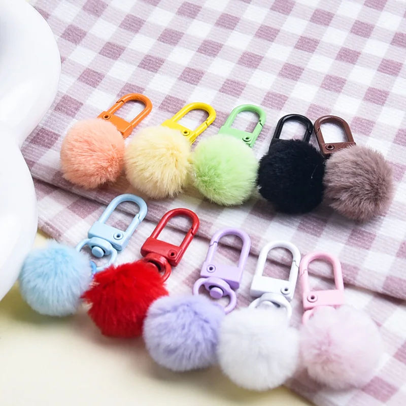10 Stück Bunte Plüschball-Schlüsselanhänger mit Karabinerhaken für DIY Schlüsselanhänger Schmuckherstellung Zubehör – Detail 2