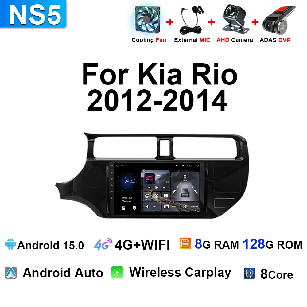 Android 15 Auto Draadloze Carplay Autoradio Voor Kia RIO 20012 2013 2014 Stereo Navigatie GPS Multimedia Video Player 4G 8G + 128 GB