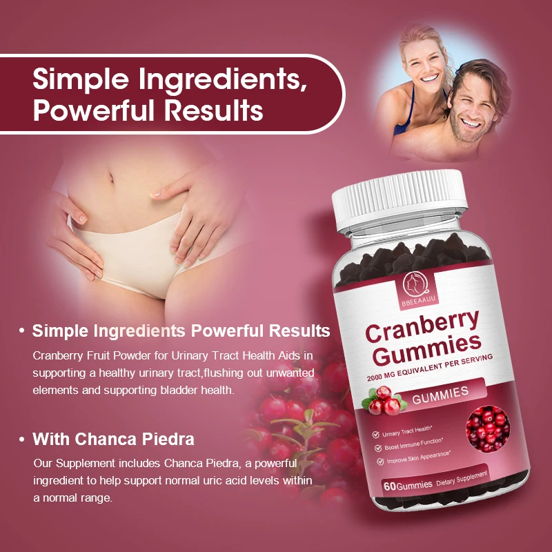 Organic Cranberry Gummies Rich in Vitamin C Support Urinary Health Clean the Urinary Tract and Kidneys Relieve Urinary Pain