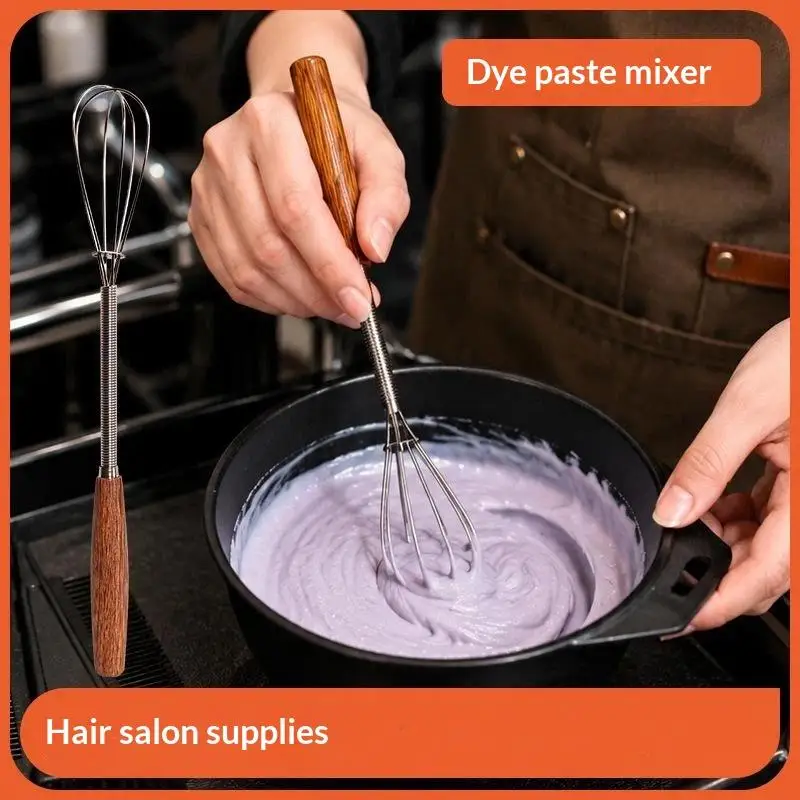 Mini-Haarfärbemischer aus Edelstahl mit Holzgriff, manueller Salbemischstab zum Rühren und als Werkzeug zum Färben der Haare. – Detail 1