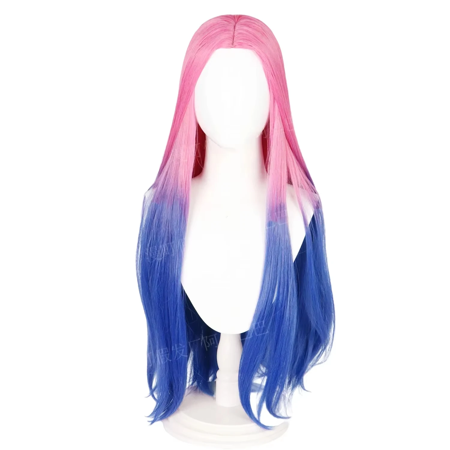 Mizi Wig Cosplay panggung ALIEN, Wig gradien panjang Lurus merah muda biru tahan panas kostum pesta Halloween + topi Wig