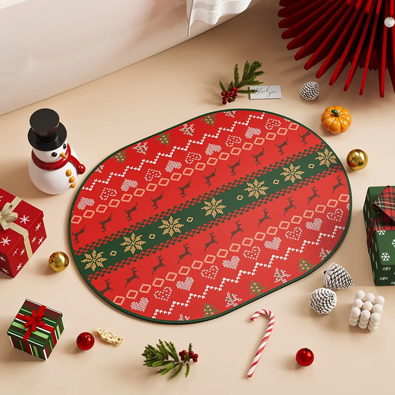 

Festive Plaid Christmas Diatomite Bath Mat Super Absorbent Quick-drying Non-slip Mat for Bathroom Holiday Home Use