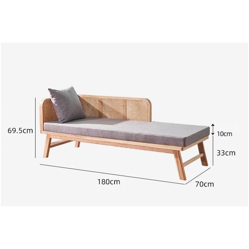 #Nordic Hardwood Apartment Bedroom Living Room Chairs Or Sofa Bed Rattan Lounge Sleeper Chaise
