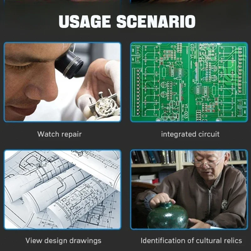 Hands-Free Magnifying Glasses with Illuminated 1.5x-8x Magnification USB Rechargeable for Solder Repair Watchmaking Maintenance