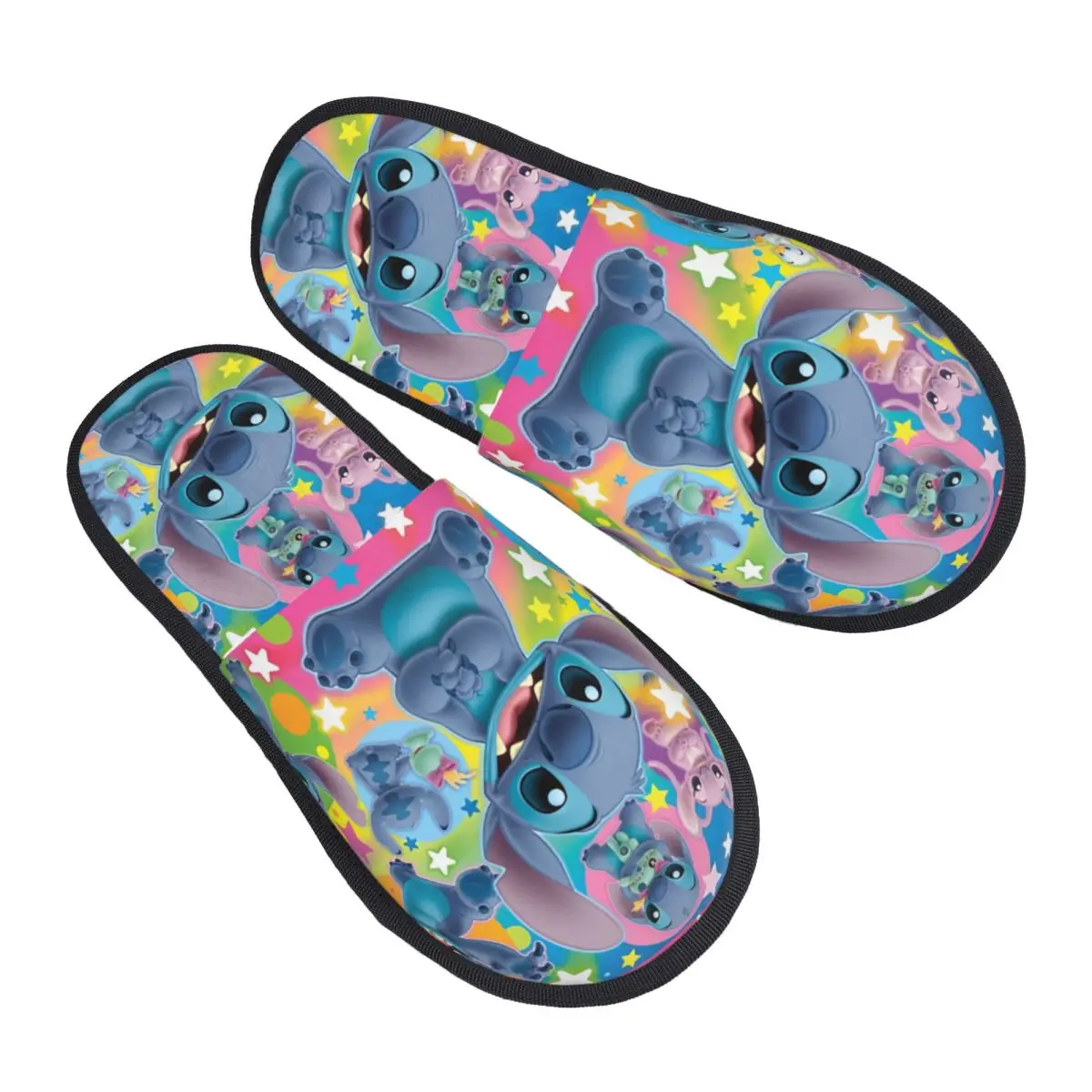 

Stitch Cartoon Cute Slippers Anti-skid Colorful Star Soft Household Fur Slippers Slides Living Room