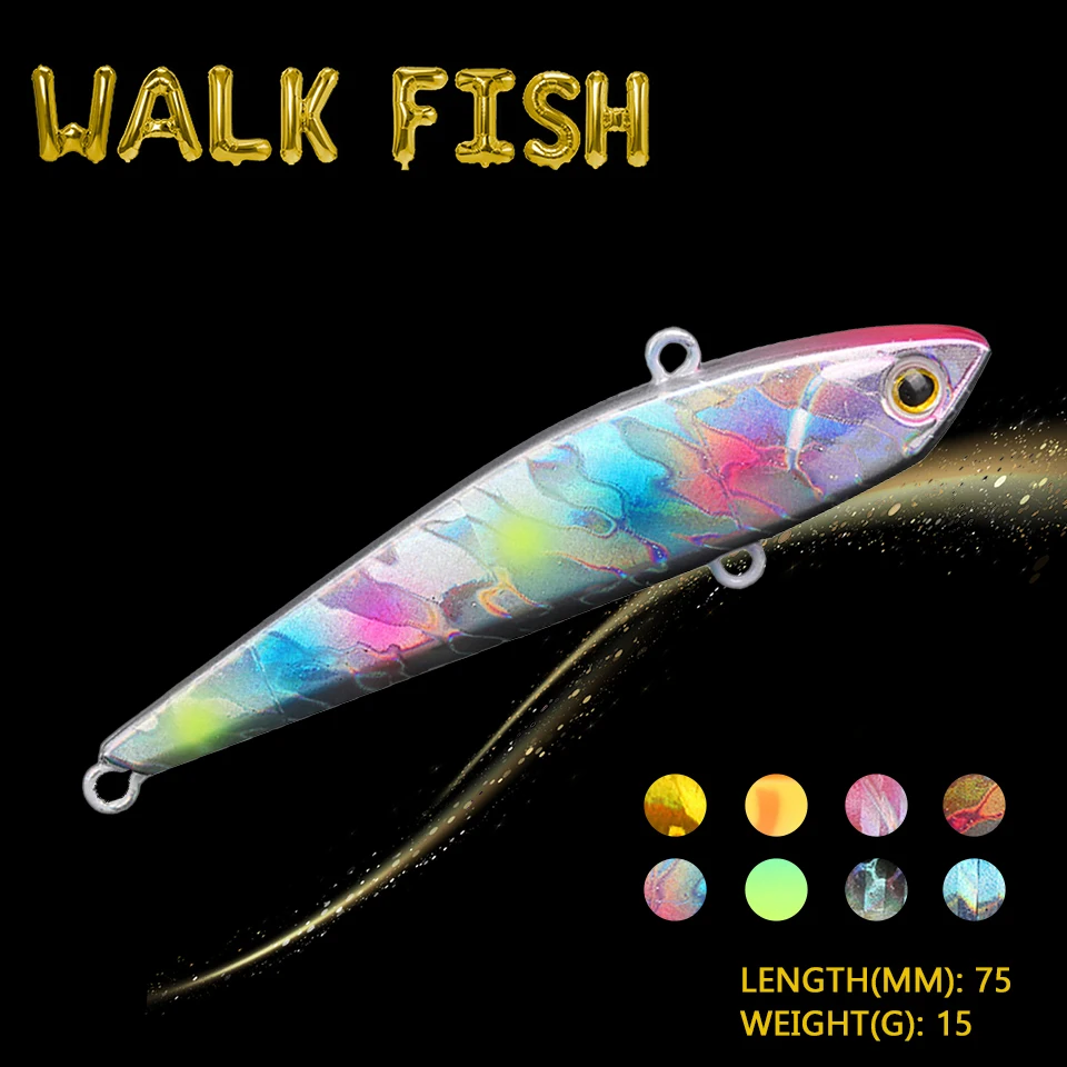 WALK FISH 1PCS 75MM/15G Sinking VIB Fishing Lures Mini Vibration Winter Wobblers Hard Ice Slight Swimbait Carp Perch Hard Baits