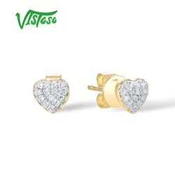 VISTOSO Pure 14K 585 Yellow Gold Stud Earrings For Women Sparkling Natural Diamond Little Heart Trendy Minimalist Fine Jewelry