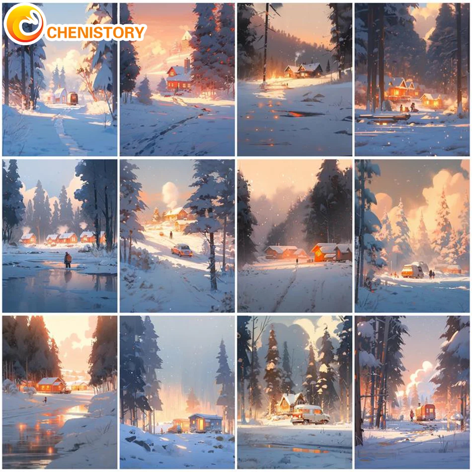 

CHENISTORY Oil Picture By Numbers Winter Landscape Coloring Drawing DIY Kits For Adults Acrylic Paint Painting By Number Decor A