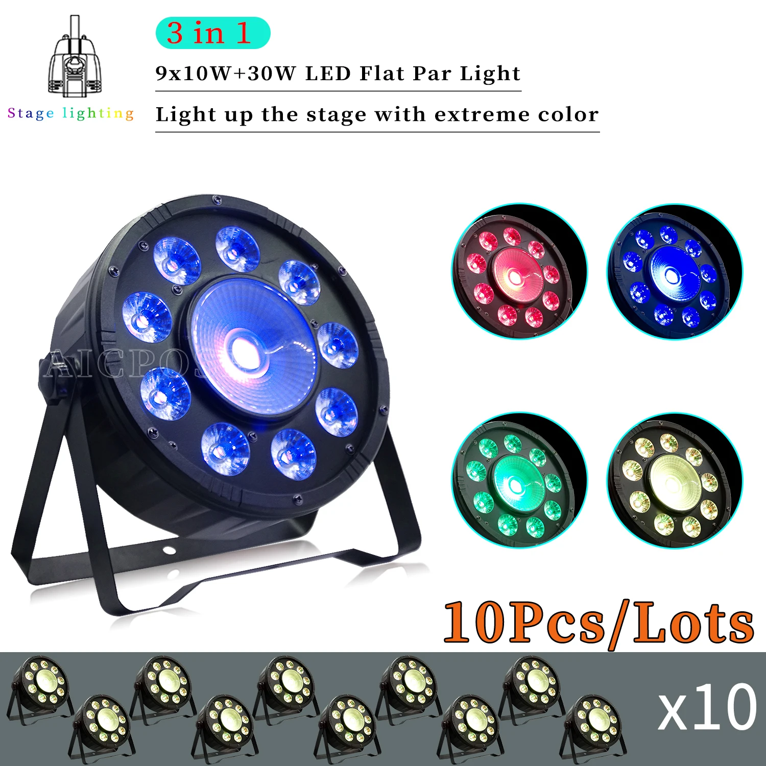 10Pcs 9x10W+30W LED Par Light RGB 3 in 1 Stage Light DMX Control Professional DJ Disco Equipment Dance Floor Decorative Lighting