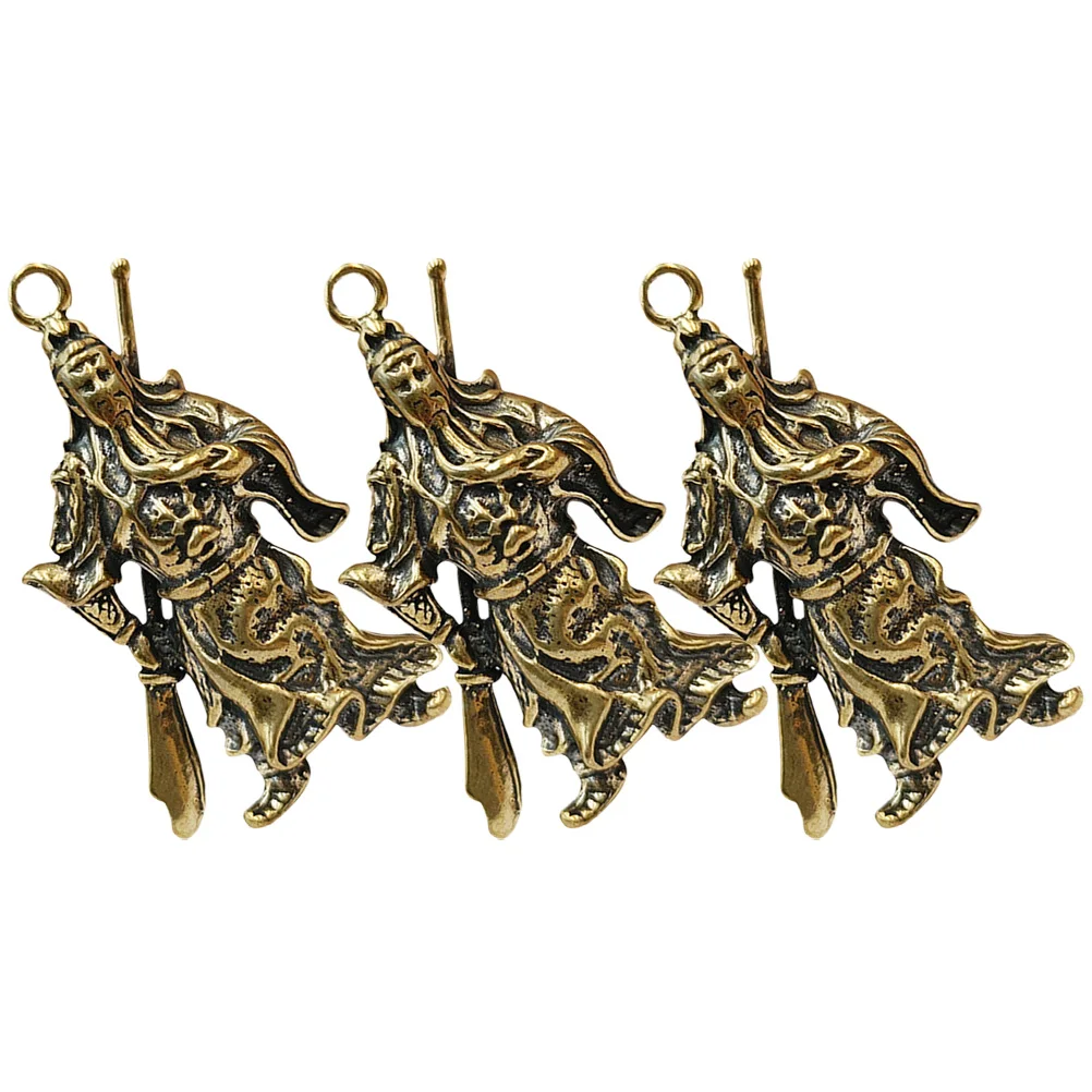 

3PCS Guan Keychain Metal Decor Figure Pendant for Car Exquisite Metal Keychain Decor Jewelry DIY Portable Accessory
