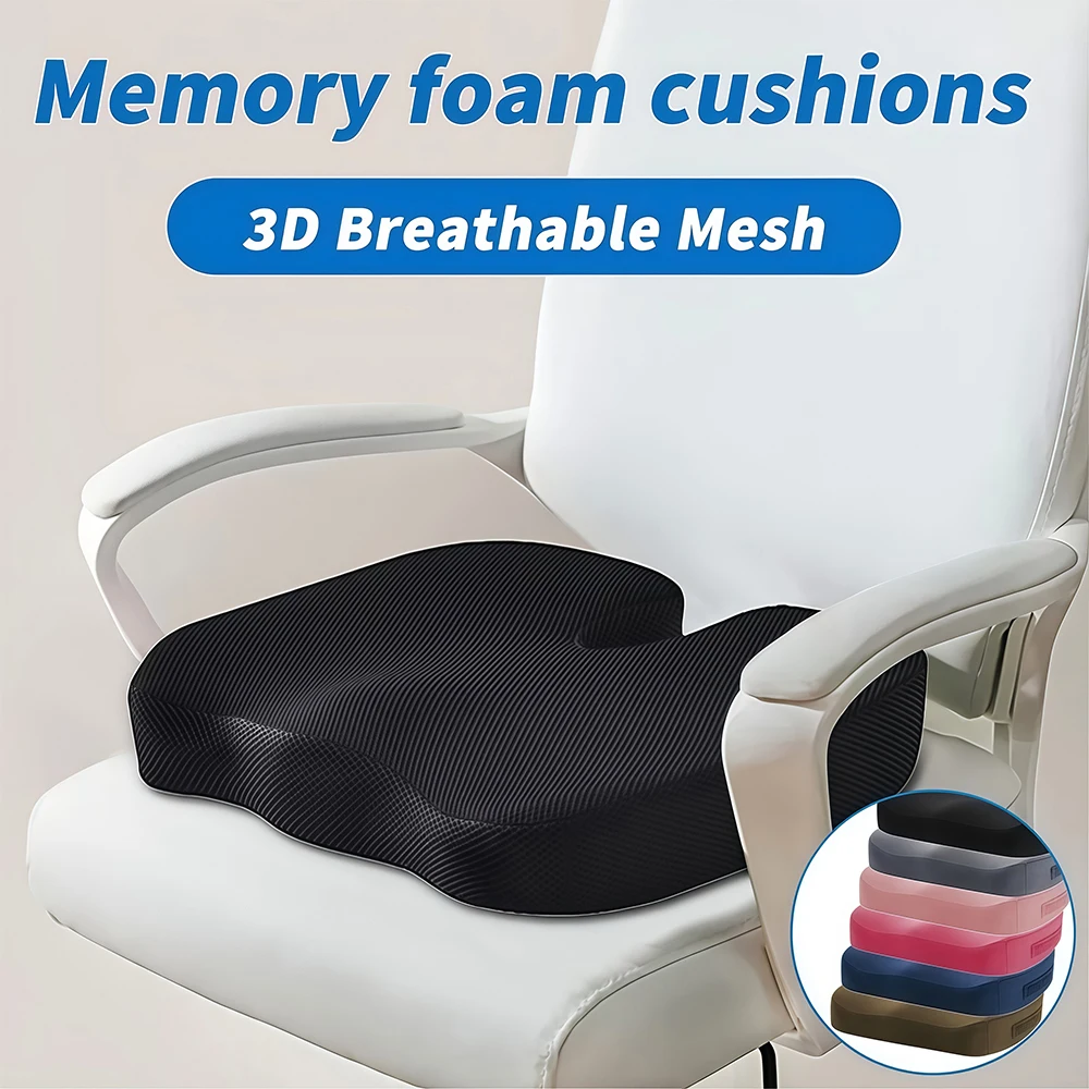 Memory Foam Cushion on Office Chair, Home & Car, Non-Slip Chair Pad for Back, Sciatica, Hip Pain Relief & Post-Surgery Recovery