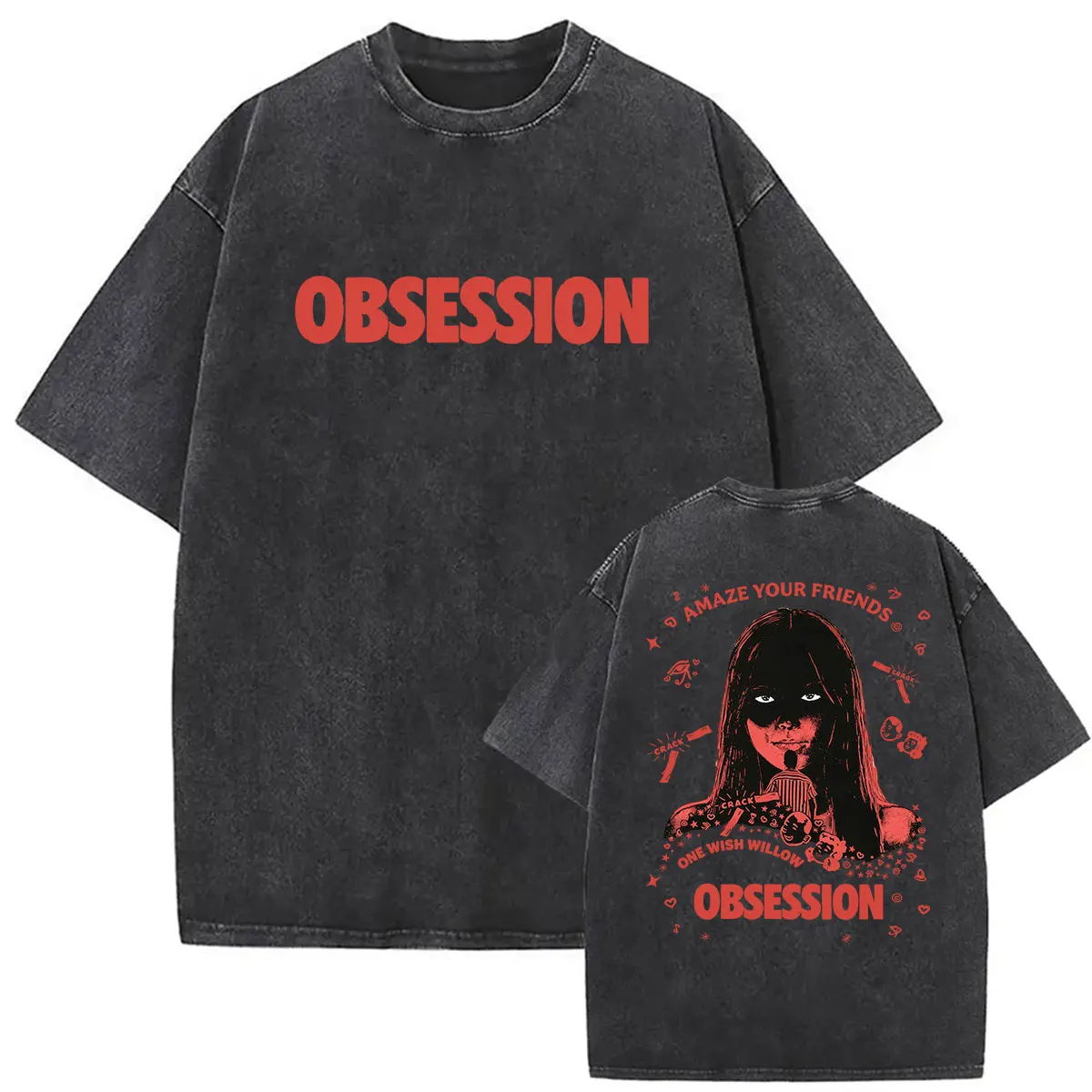 Vorsicht: Was du wünschst, wird sich als Obsession ergeben - T-Shirts aus dem Film „Why Don't You Love Me“ (2026) im Vintage-Washed-Look für Herren und Damen, Kurzarm – Detail 6