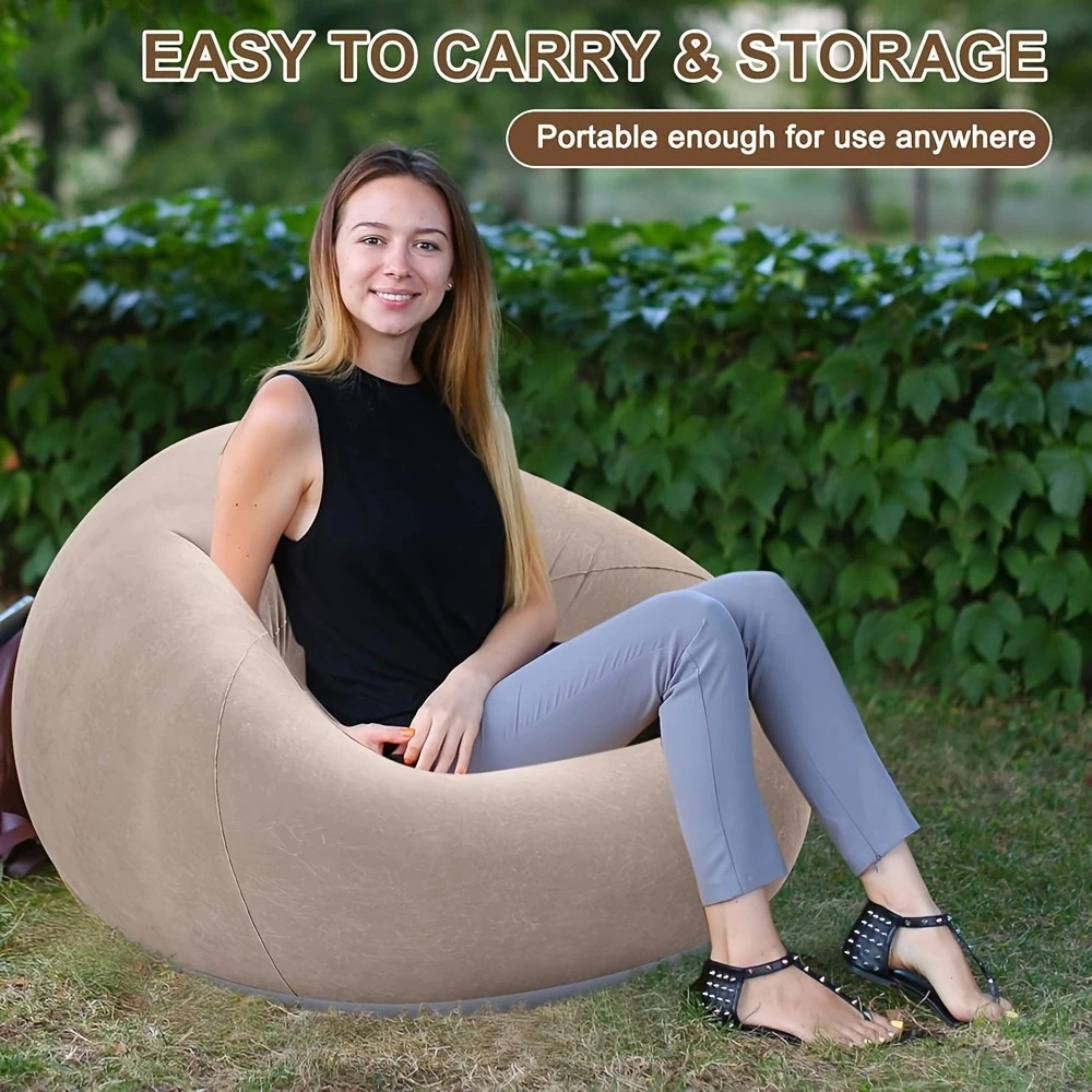 

1pc Inflatable comfortable Lazy beanbag sofa chair - durable PVC fabric for bedroom, indoor, with portable folding design, for h