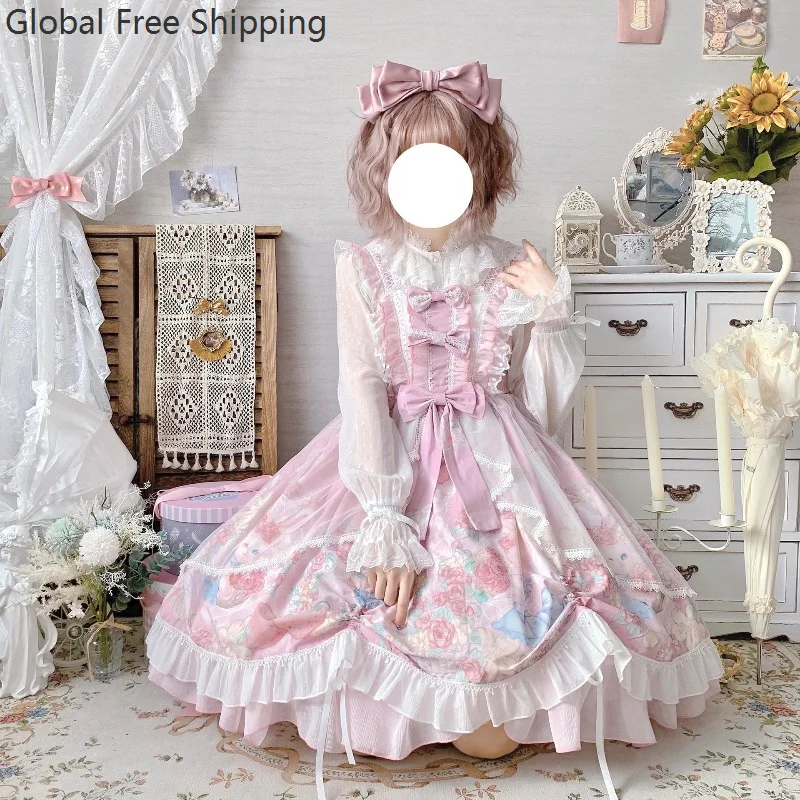 

Sweet Lolita Dress With Floral And Bunny Motifs Jsk Dress With Bow Detail Sleeveless Lace Ruffled Cute Girl's Halter Dress 2026
