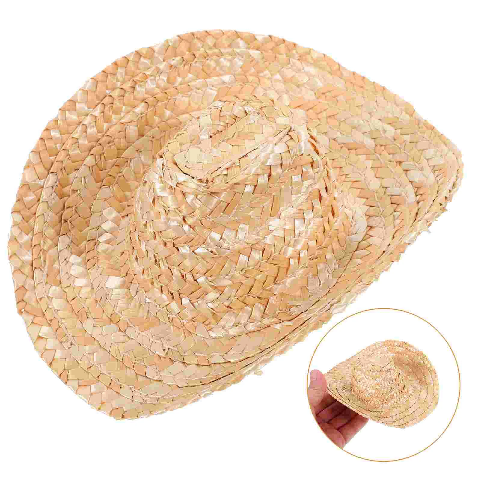 Tail Mini Cowboy Hat Straw Woven DIY Craft Hats Photo Prop Miniature Small Decor Accessory Tiny Man