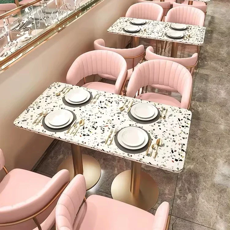 Customize Restaurant Furniture Stainless steel Gold Leg Table And Chair Pink Leather Cafe Sofa Booth Seating Bench Sets