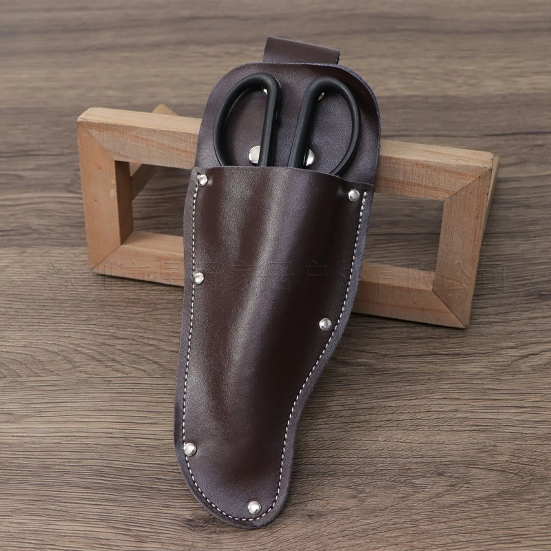 Genuine Leather Pruner Sheath Gardening Scissors Holster Belt Tool Pouch with Rivet for Secateurs Garden Clippers