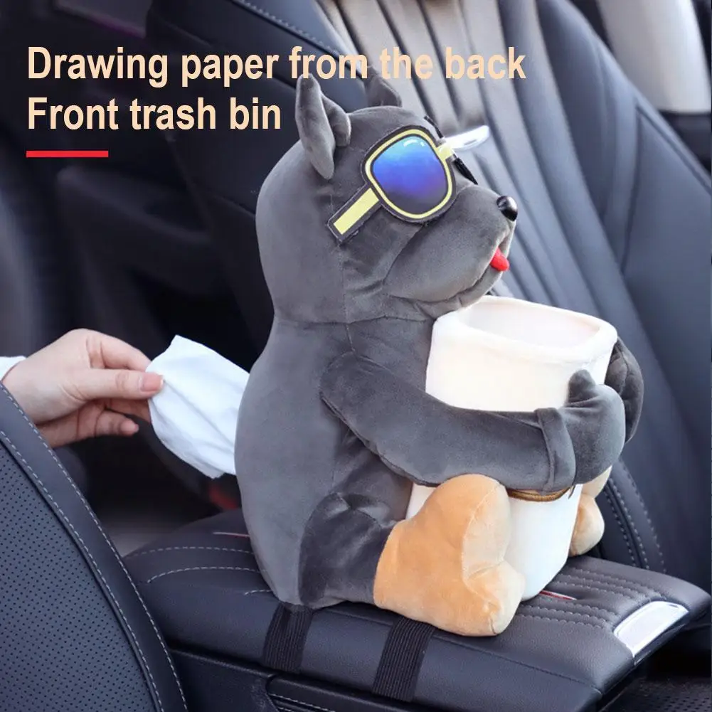 Car Creative Tissue Boxes Corgi Cloth Doll 2-in-1 Tissue Box Auto Decoration Storage Automobile Trash Can Car Tissue Holder 2024