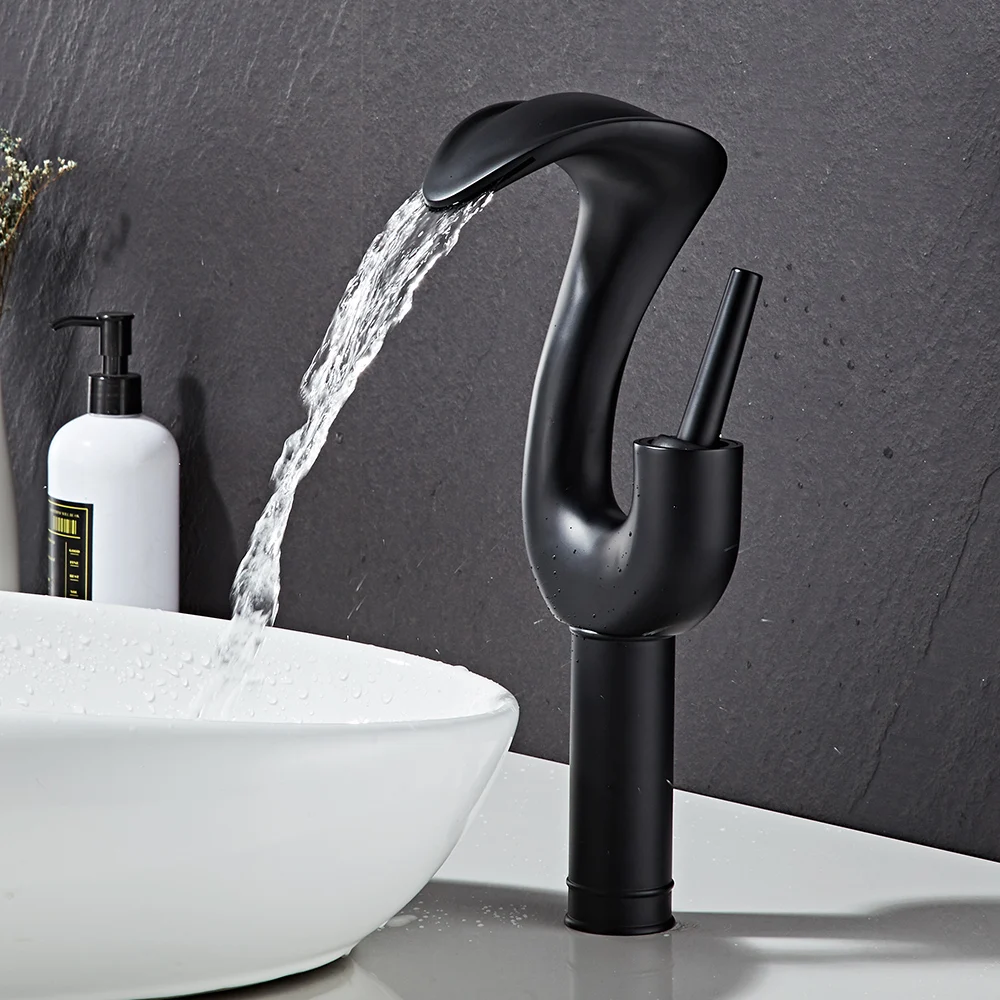 

BAKALA Waterfall Chrome Single Handle Bathroom Faucet Solid Brass Dressing Table Sink Basin Tap with Drain Set