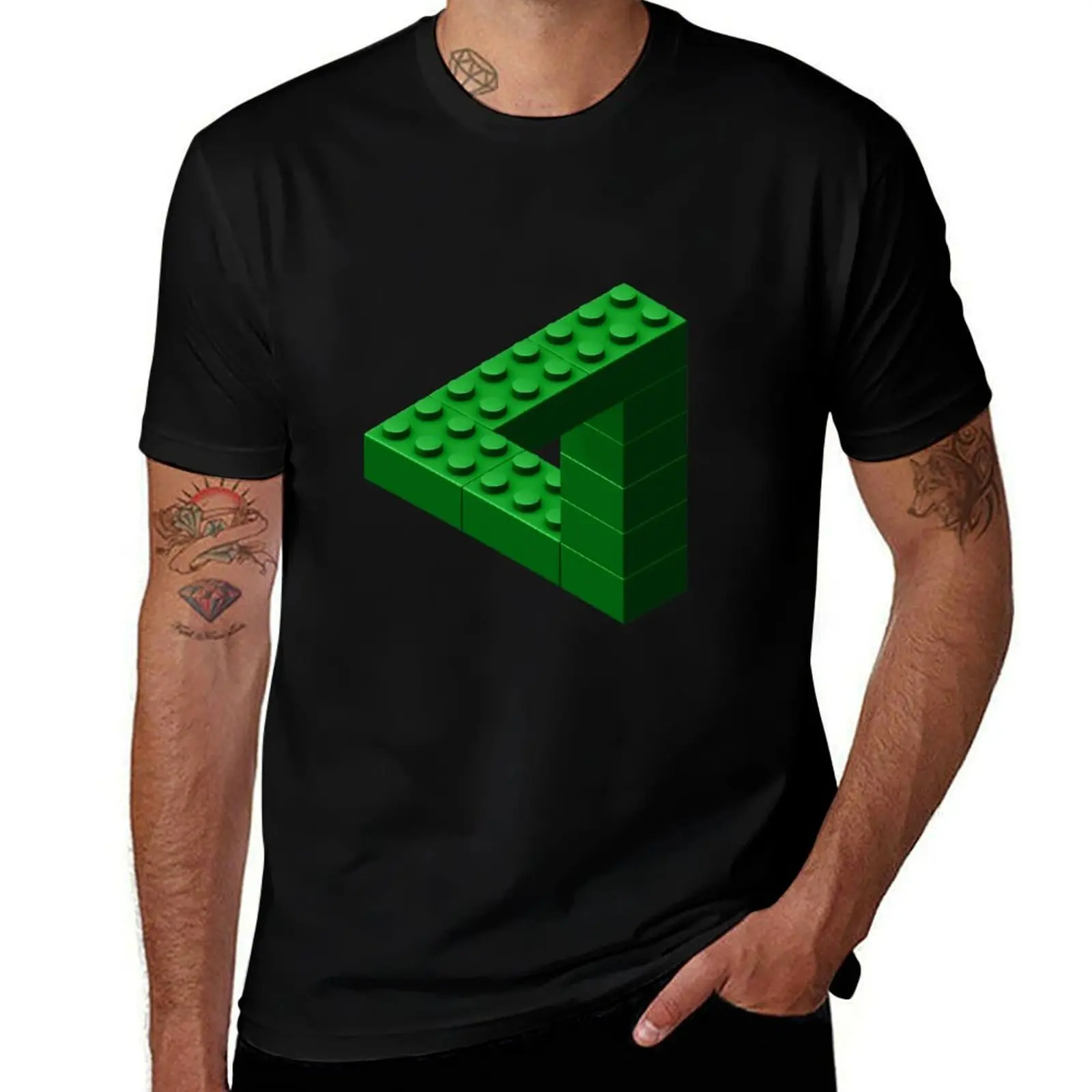 Escher Toy Bricks - Green T-Shirt Casual All Match Short Sleeve T-Shirt