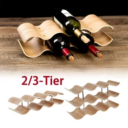 Wooden Wine Rack 2/3-Tier Wavy Wine Bottle Organizer Holders Wine Bottle Display Rack Kitchen Wine Cabinet Collection Display