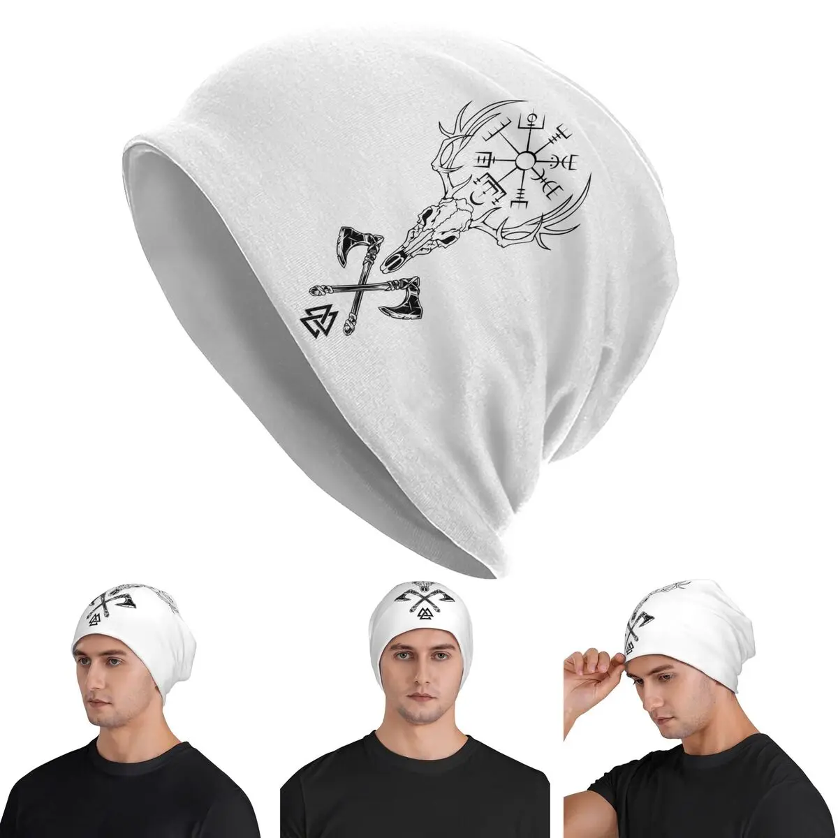 Viking Mythology Vegvisir Shield Valhalla  Unisex Adult Beanies Caps Knitted Bonnet Hat Warm Fashion Autumn Winter Skullies Hats