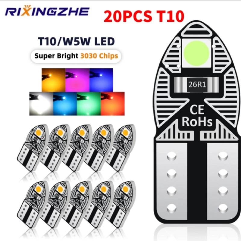 

20x W5W T10 Led Bulbs Canbus 3030 2SMD Car Parking Lights WY5W Auto Wedge Turn Side Bulbs Canbus Interior Reading Dome Lamps 12V