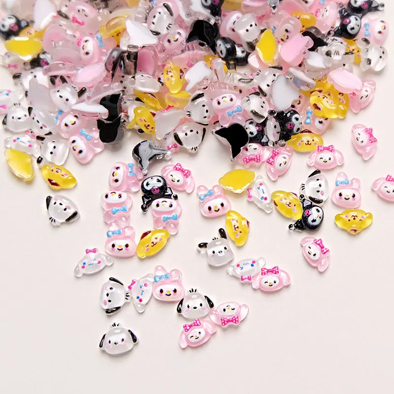 50 pièces dessin animé mixte Hello Kitty Kuromi breloques pour ongles 3D Kawaii mélodie Pochacco cannelle résine strass bricolage artisanat d'ongles