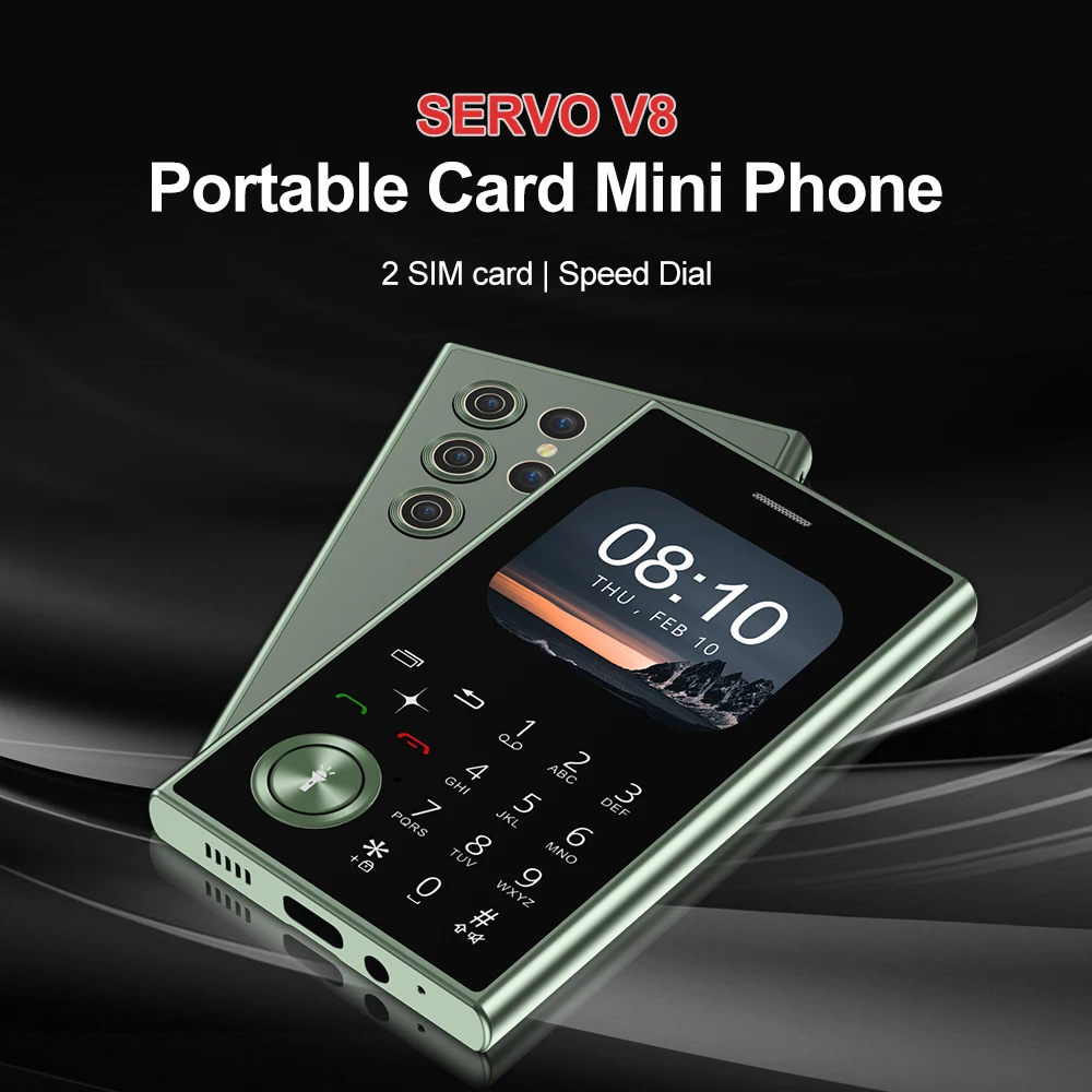 ミニ携帯電話デュアルSIM SERVO-V8,ファッショナブルなボタン付き携帯電話,2g gsm,スピードダイヤル,魔法の音声,ポータブル機能,3.5mmポート