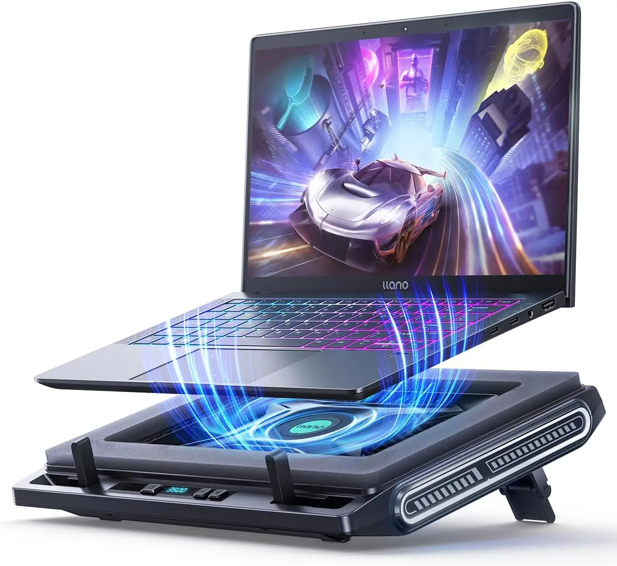 

3500RPM Turbofan Laptop Cooler, 4.72in External Fan Stand, Adjustable Speed, Seal Foam for 13-17.3in Laptops, Black