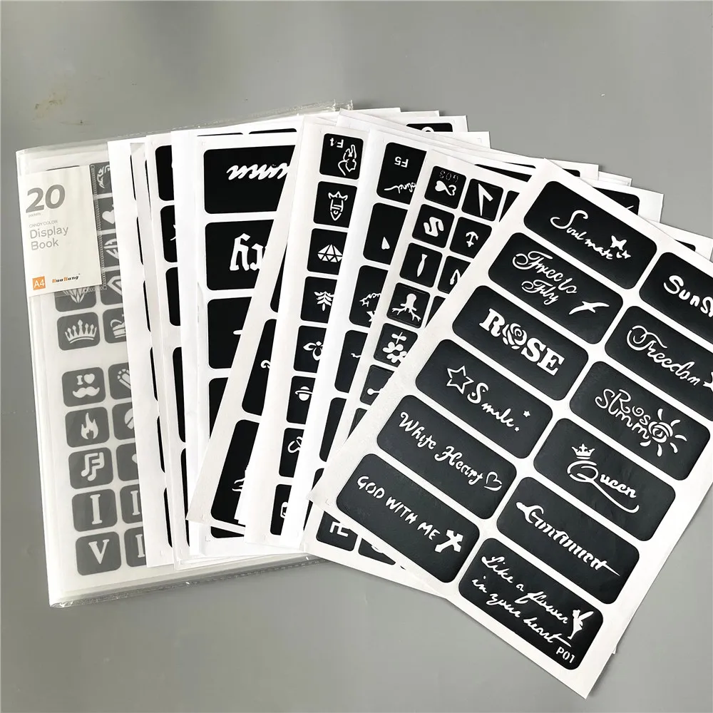 

20/40 листов хны блестящие трафареты для татуировок для рисования временный аэрограф клейкие трафареты для татуировки шаблон