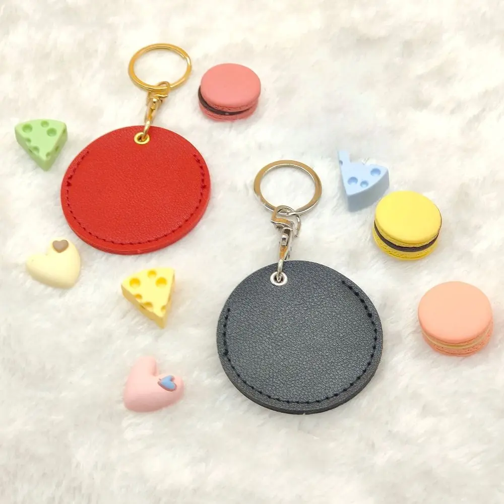 Simple Round Case Key Chain Creative Portable Card Protective Cover Key Ring PU Leather Solid Color Access Control Card Cover