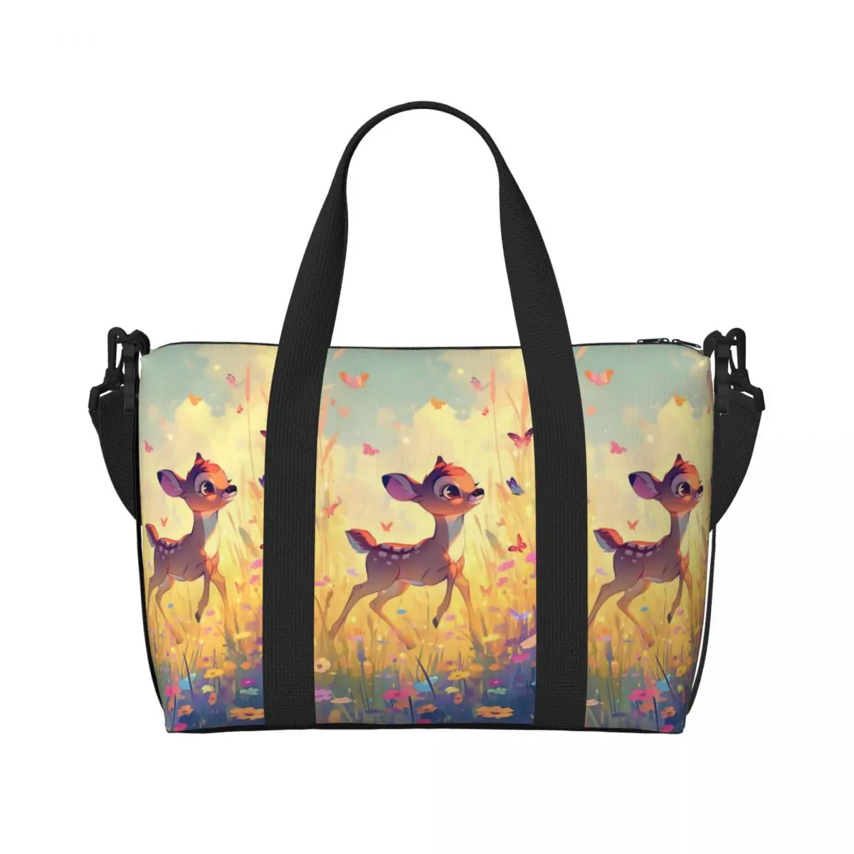 

Пляжная большая сумка Bambi на заказ для женщин с милым оленем и большим отделением для спортзала, пляжные дорожные сумки