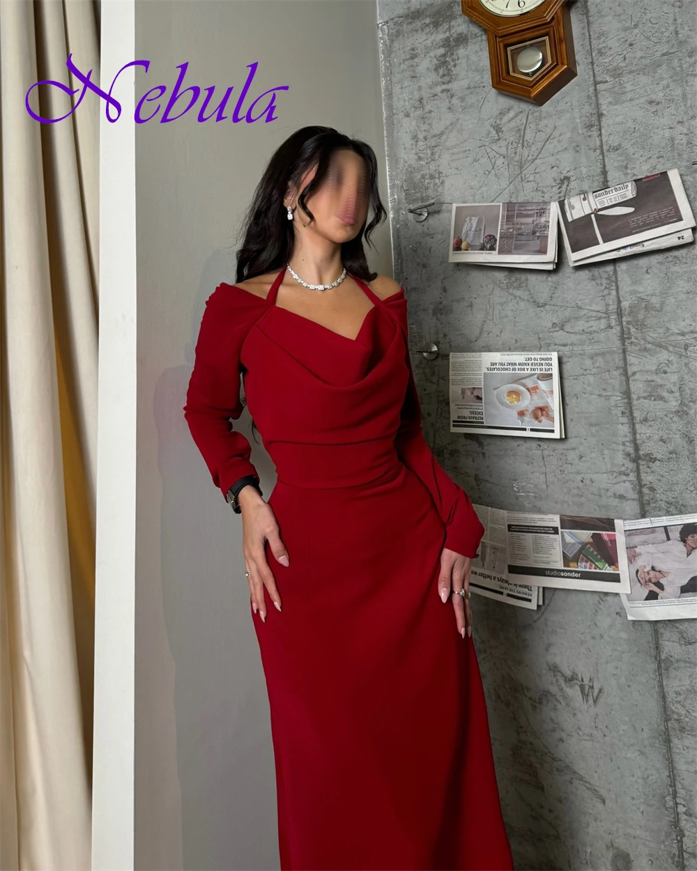 تخصيص مزاجه الرسن جيرسي مساء اللباس حساسة طويلة الأكمام فستان العودة للوطن الحديثة زيبر الظهر فستان الحفلة الراقصة #6