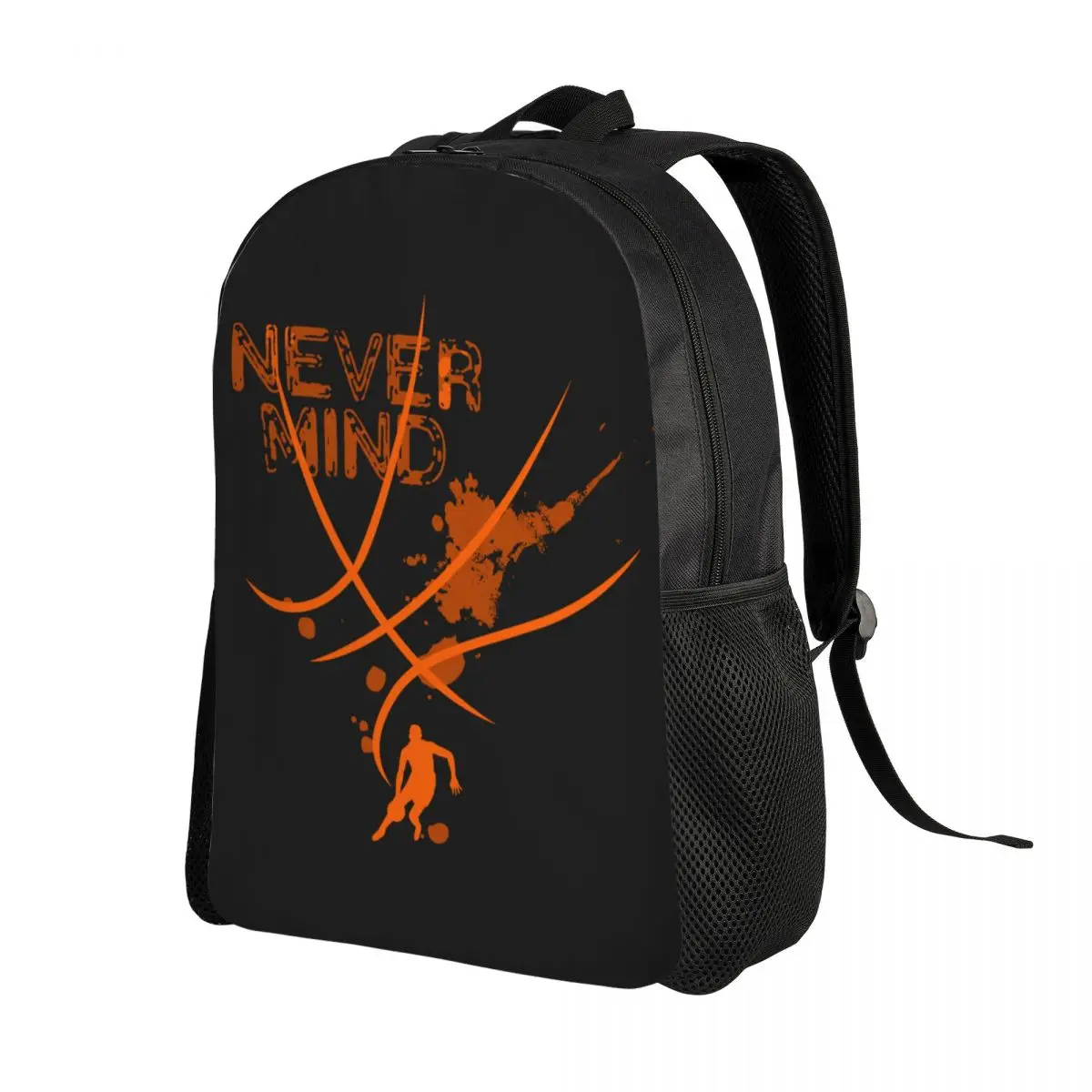 Custom Basketball Never Mind Backpacks for Women Men College School Students Bookbag Fits 15 Inch Laptop Player Sports Gift Bags