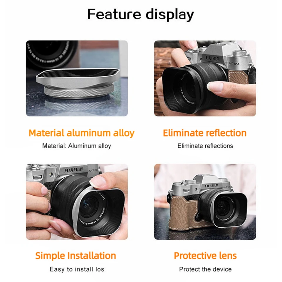 Camera Square Lens Hood Protect Cover 37/39/40.5/43/46/49/52mm for Canon Nikon Sony Fujifim X-T5 Leica Olympus SLR Accessories