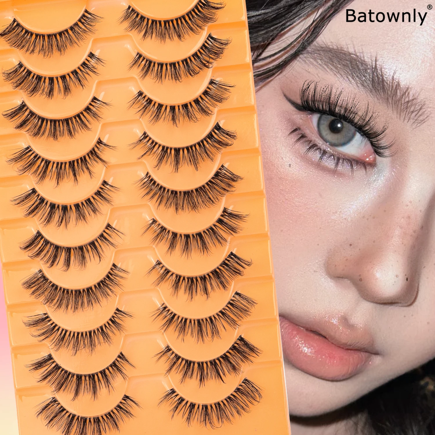 Pestañas postizas naturales, juego de 10 pares, cómodo, transparente, Terrier D, rizo hacia arriba, estilo cruzado, extensión de pestañas dobles agrandadas
