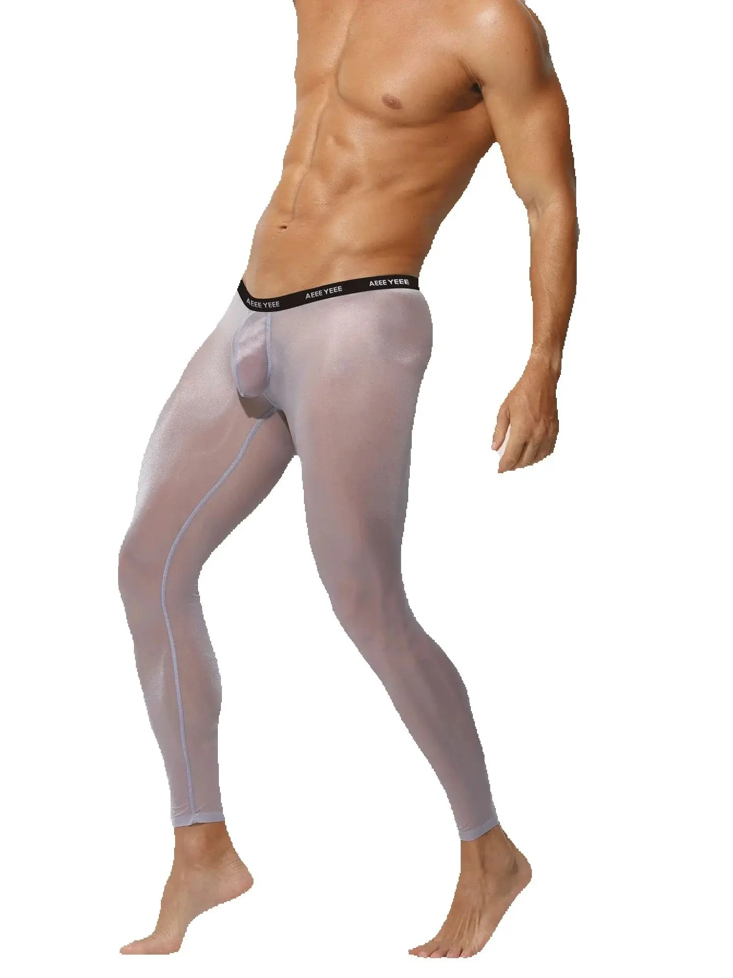 Hot pants Black lace men's leggings single piece tight ultra-thin elastic ice silk fully transparent transparent fitness shorts
