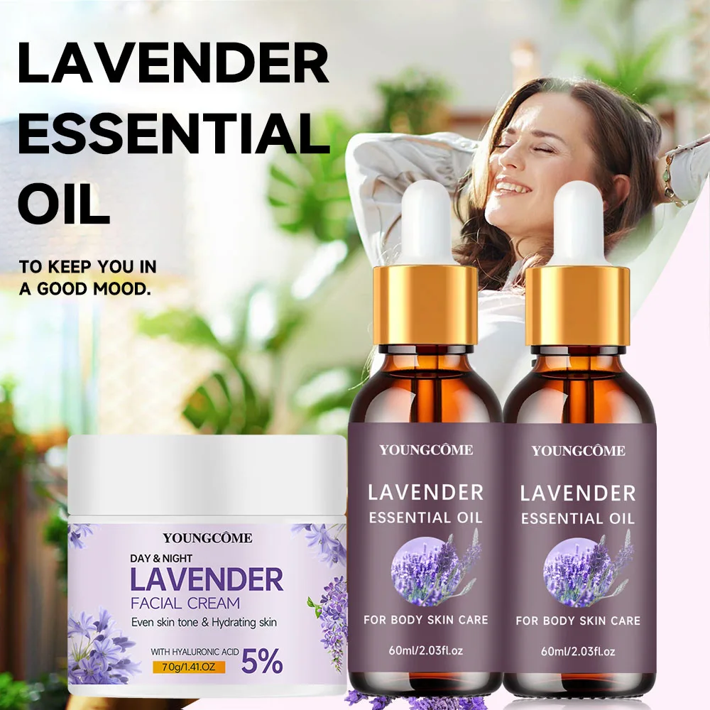 Aceite esencial de lavanda orgánico 100% puro - Aromaterapia para dormir y aliviar el estrés, cuidado natural de la piel y el cabello, juego de 40/60 ml de la piel