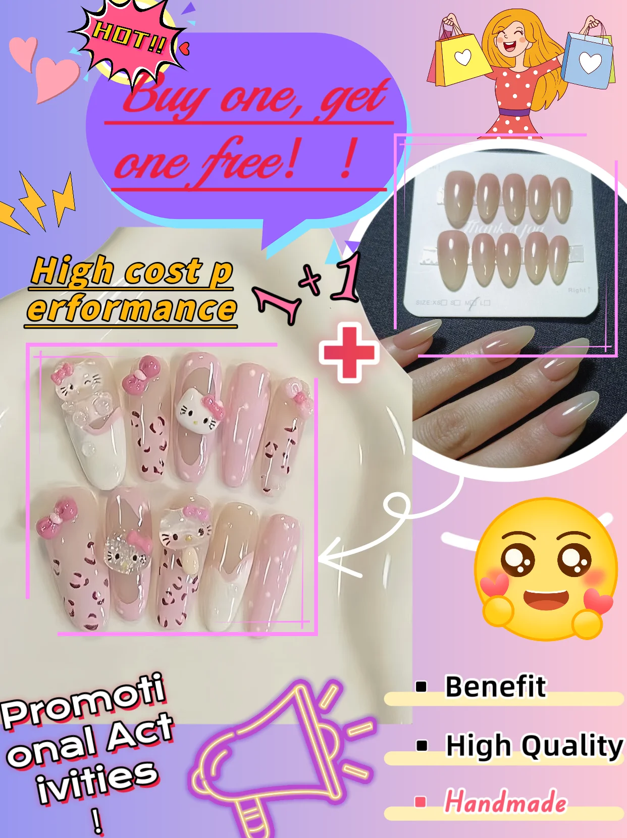 10+10Pcs Long Almond Handmade Press on Nails Fake Nails with Rhinestone Wearable Stick-on Nails False Nail Накладные Ногти Uñas