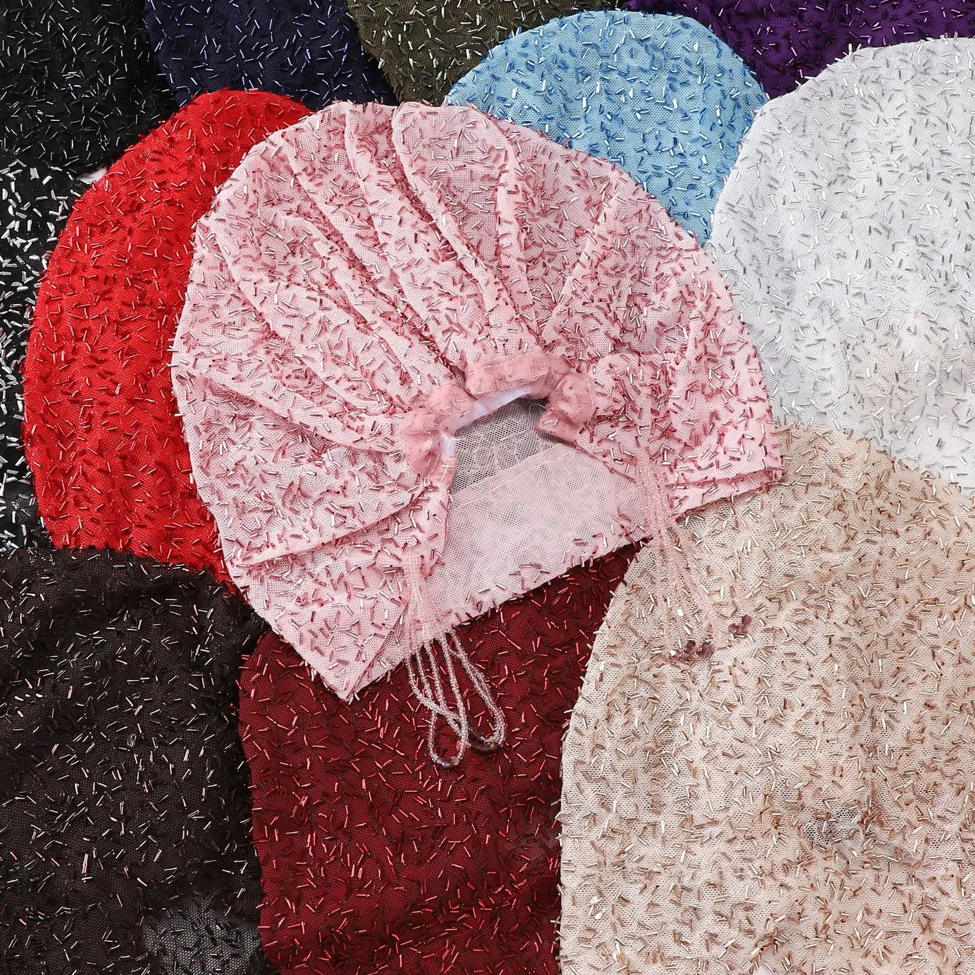 Fashion Beaded Tassel Muslim Undercap Elastic Mesh Hijab Inner Bonnet Sparkly Islamic Women Prayer Headscarf Chemo Cap Headwear